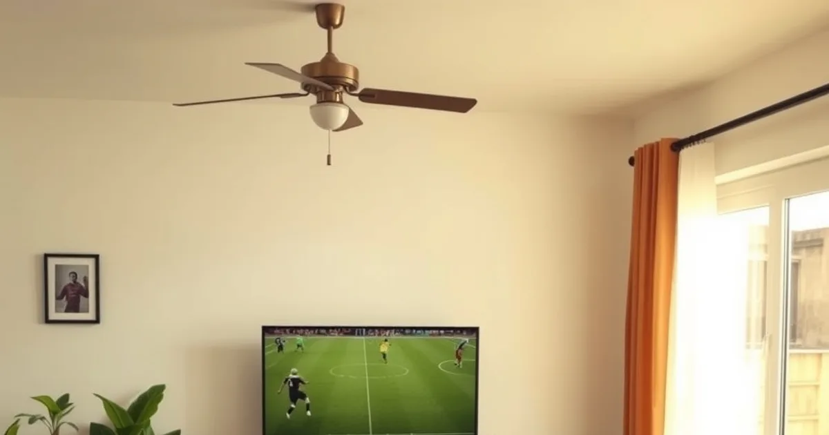 Un grupo de amigos viendo un partido de fútbol en la sala de su casa en Guatemala, con luz natural de tarde entrando por la ventana