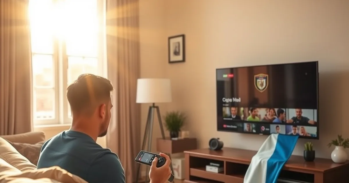 Familia guatemalteca configurando el Smart TV por la tarde, antes del partido Guatemala vs El Salvador