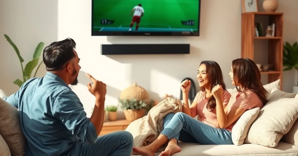 Familia guatemalteca viendo un partido de la Liga Bantrab en la sala de su casa durante el día