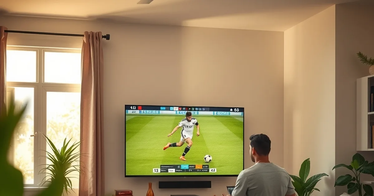 Una persona configura un servicio de streaming en el televisor de su sala, con luz natural de la tarde entrando por la ventana